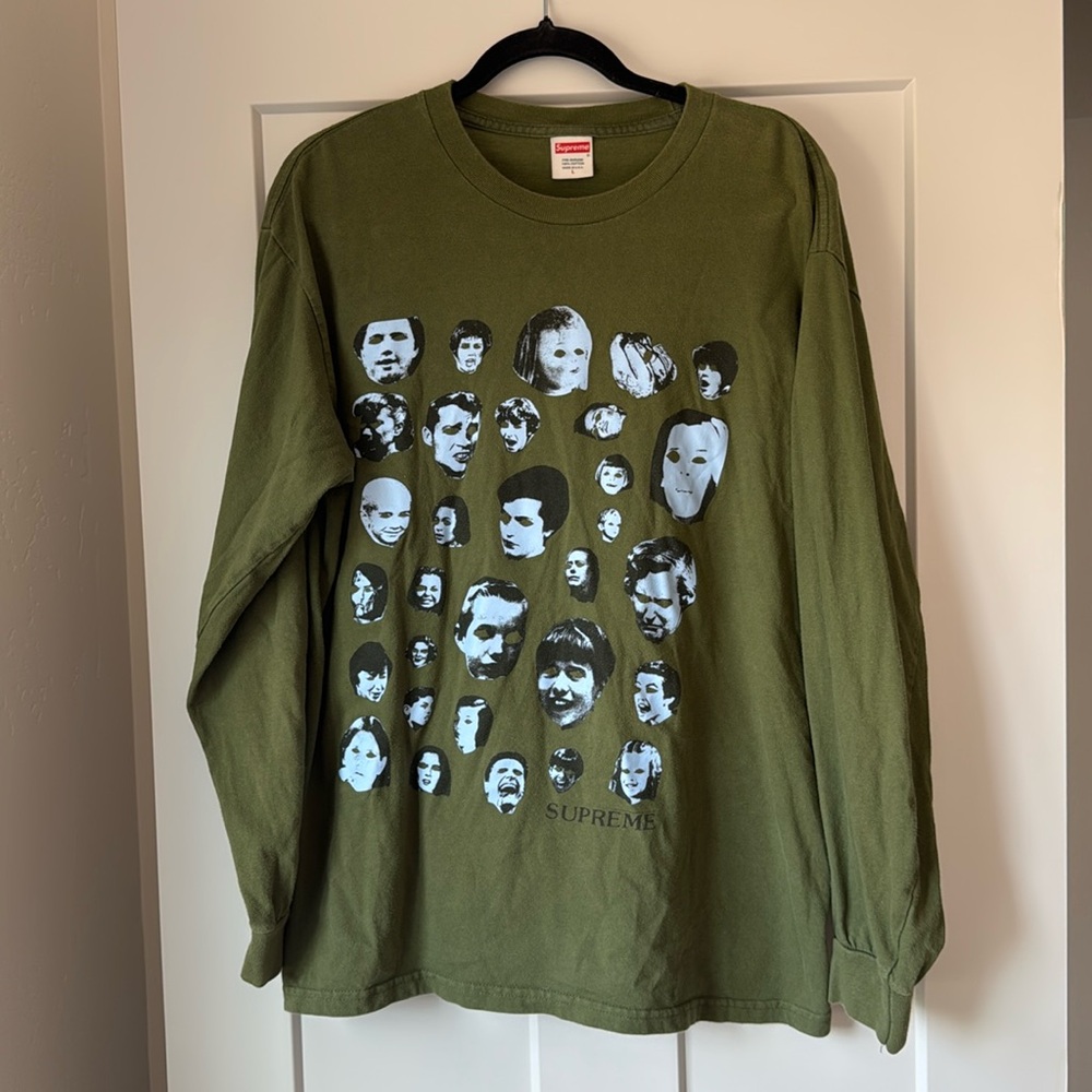 Supreme Faces Long Sleeve Tee (Olive Green, Size Large)